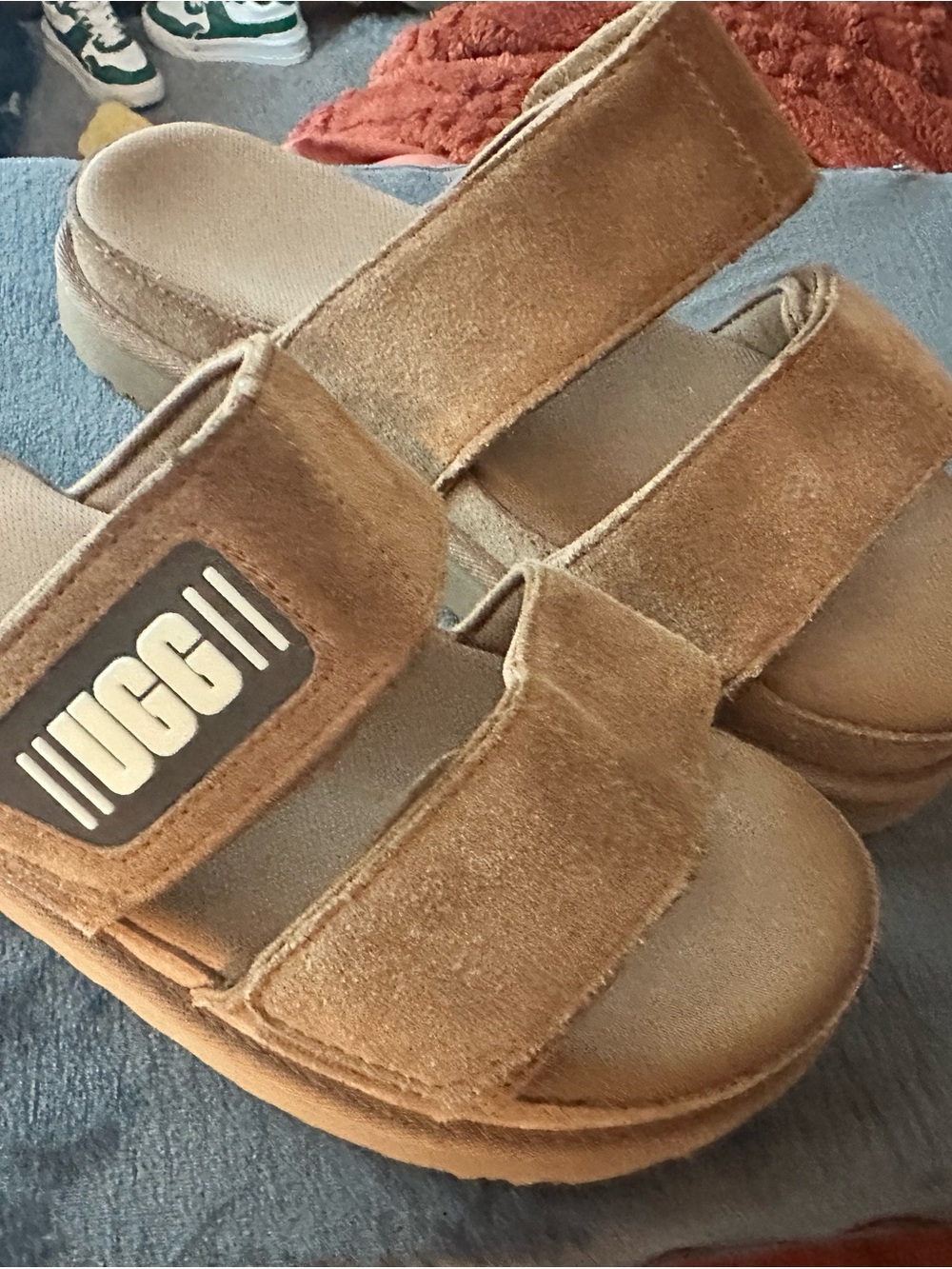 UGG Women’s Tan Suede Double-Strap Slide Sandals Size 10